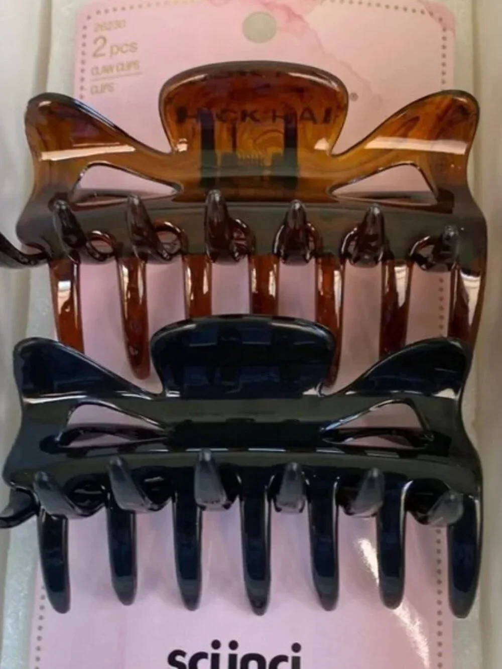 Scunci Thick Hair Large Claw Clips 2 Pieces black and tortoiseshell. New